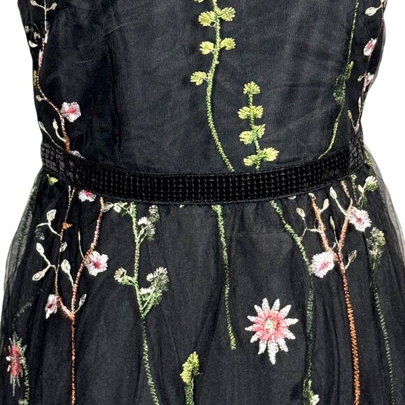 NWT JJ'S HOUSE Floral Embroidered Midi Dress Sz S Black Event Fairy Feminine - Picture 4 of 11